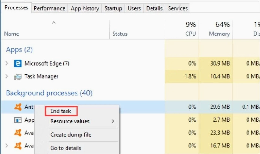 Sử dụng Task Manager để tìm và kết thúc các tiến trình đang ngốn quá nhiều RAM