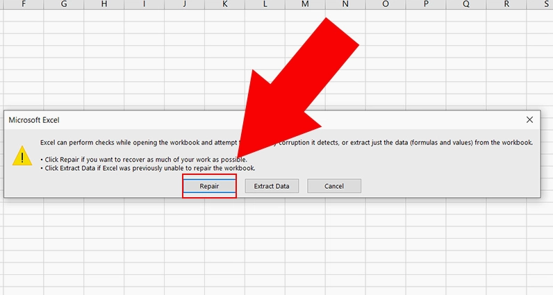Sử dụng tính năng Open and Repair để tự động sửa lỗi file Excel