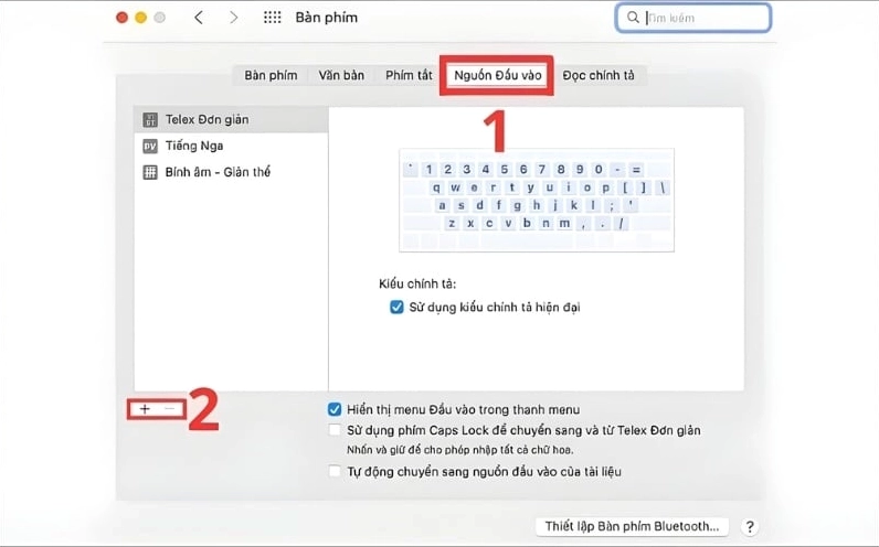 Hướng dẫn chi tiết cách reset bàn phím laptop Windows và MacBook hiệu quả 6 Thao tác chọn layout bàn phím và nhấn vào nút dấu trừ để xóa ngôn ngữ