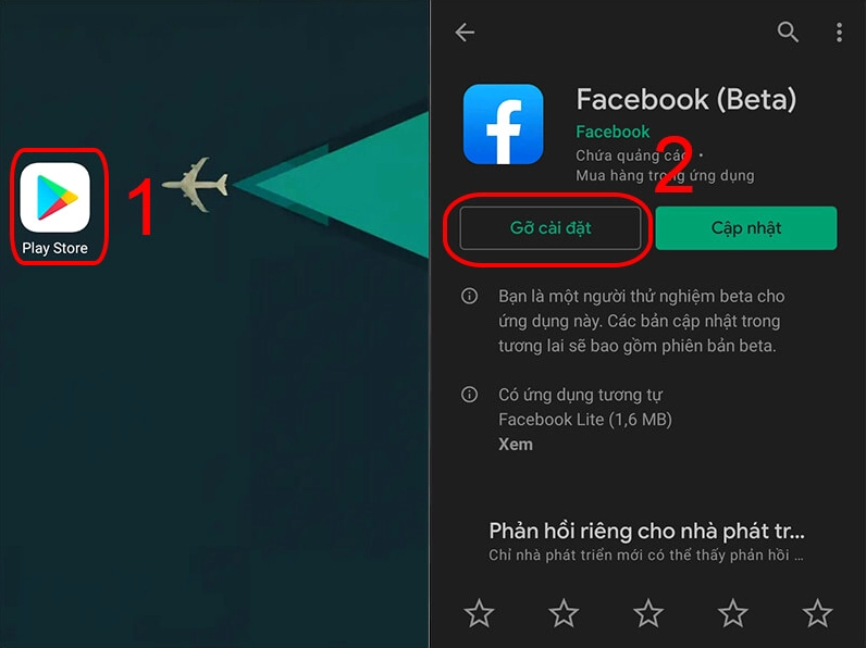 Thao tác nhấn giữ biểu tượng ứng dụng Facebook trên màn hình chính và chọn mục Gỡ cài đặt để xóa ứng dụng khỏi điện thoại