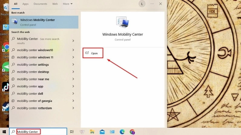 Hướng dẫn chi tiết cách mở wifi trên laptop dell nhanh chóng và hiệu quả 5 Thao tác tìm kiếm và mở ứng dụng Mobility Center thông qua thanh tìm kiếm của hệ thống