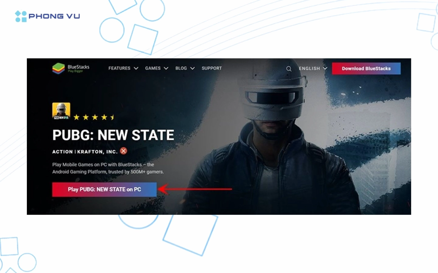 Hướng dẫn chi tiết cách tải pubg mobile trên laptop mượt mà nhất 2026 7 Thao tác truy cập trang chủ BlueStacks và tải phần mềm về thiết bị