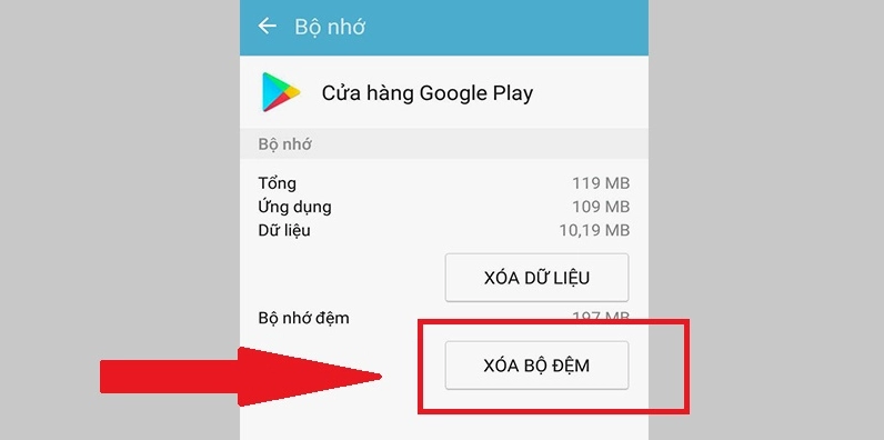 Thao tác xóa bộ nhớ đệm trong phần cài đặt ứng dụng trên thiết bị di động