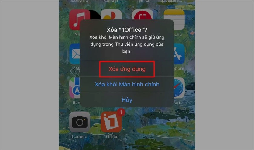 Thao tác xóa ứng dụng gây xung đột trên màn hình chính của iPhone