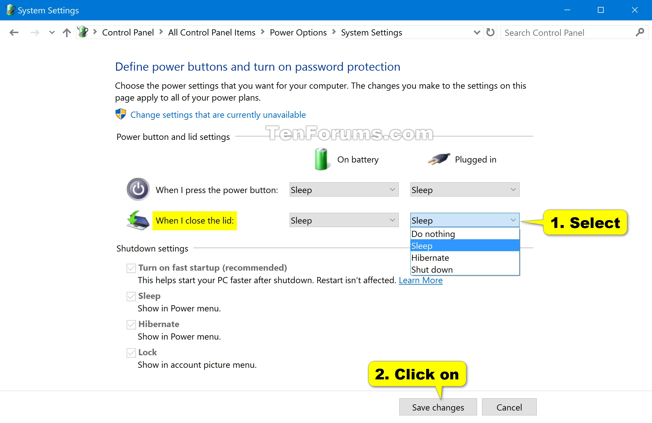 Hướng dẫn chi tiết cách tắt màn hình laptop khi nghe nhạc win 10 hiệu quả 4 Thay đổi tùy chọn tại dòng When I close the lid