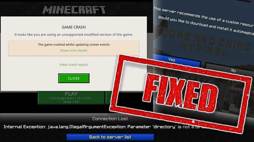 Thông báo lỗi game output trên màn hình máy tính khi đang chơi Minecraft