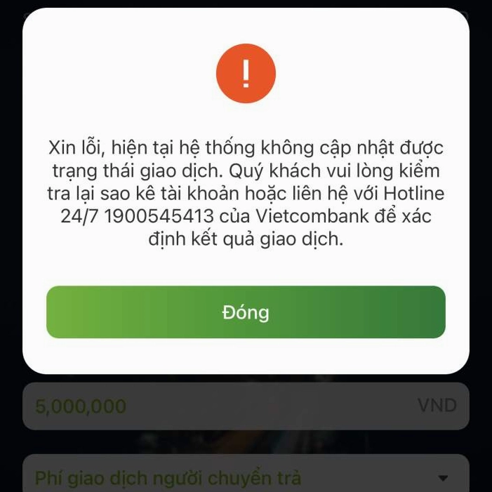 Thông báo lỗi khi không thể truy cập ứng dụng Vietcombank Digibank trên điện thoại