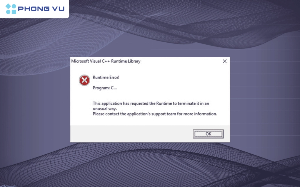Thông báo lỗi Runtime Error xuất hiện trên màn hình máy tính