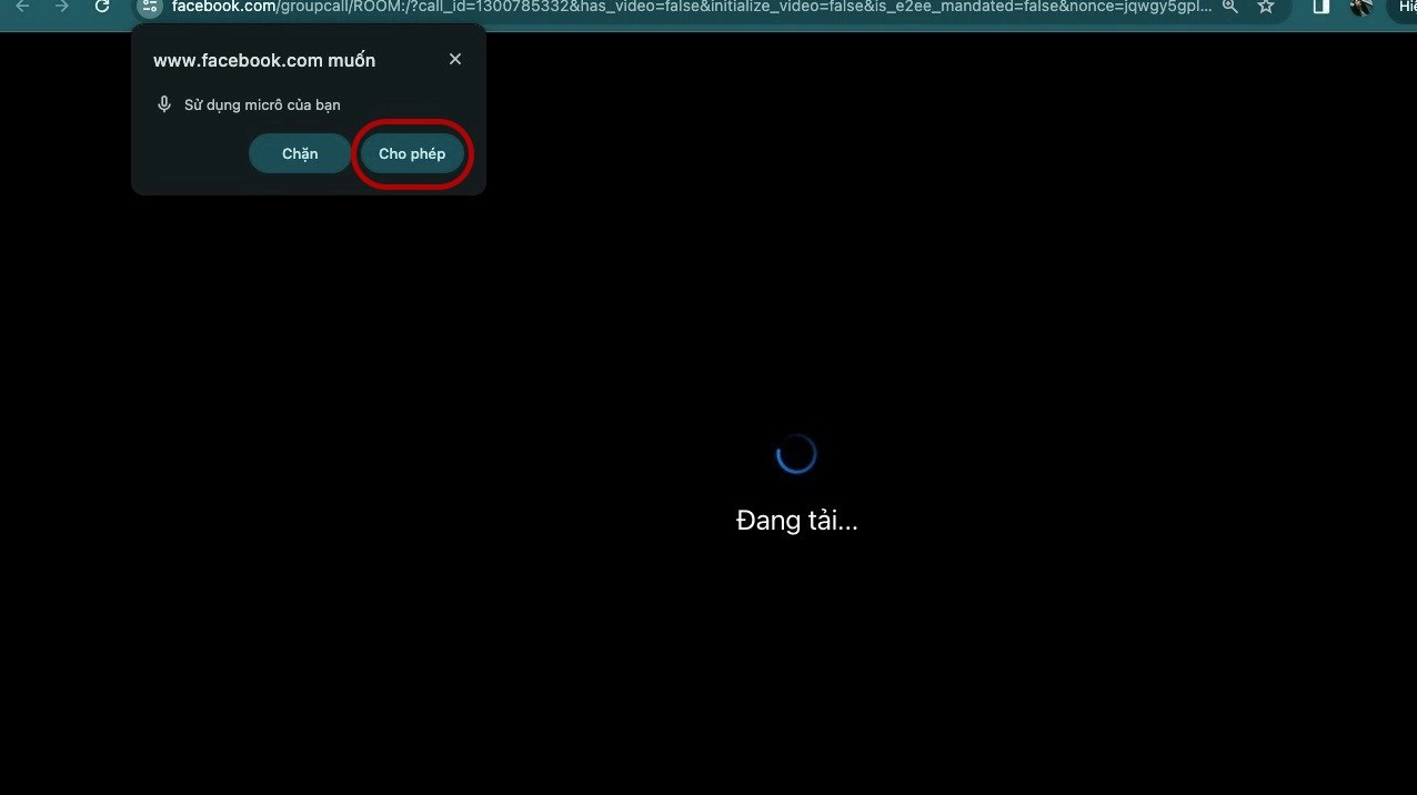 Thông báo yêu cầu cấp quyền sử dụng micro cho Messenger trên trình duyệt