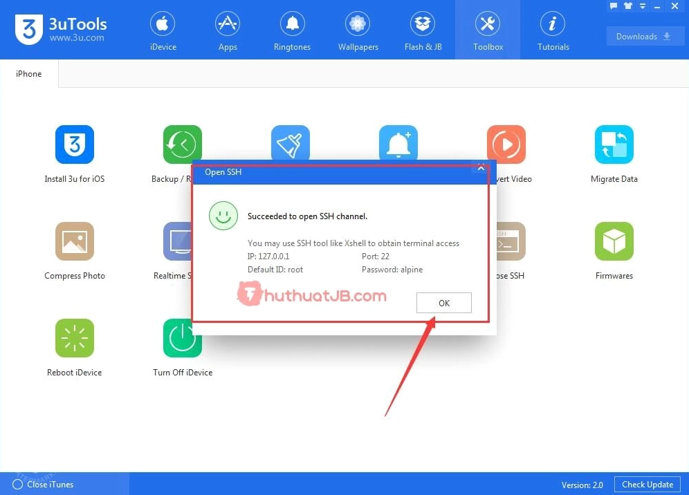 Hướng dẫn chi tiết cách sửa lỗi Cydia cho iPhone đơn giản nhất 4 Tính năng kết nối SSH được tích hợp sẵn trên phần mềm 3uTools