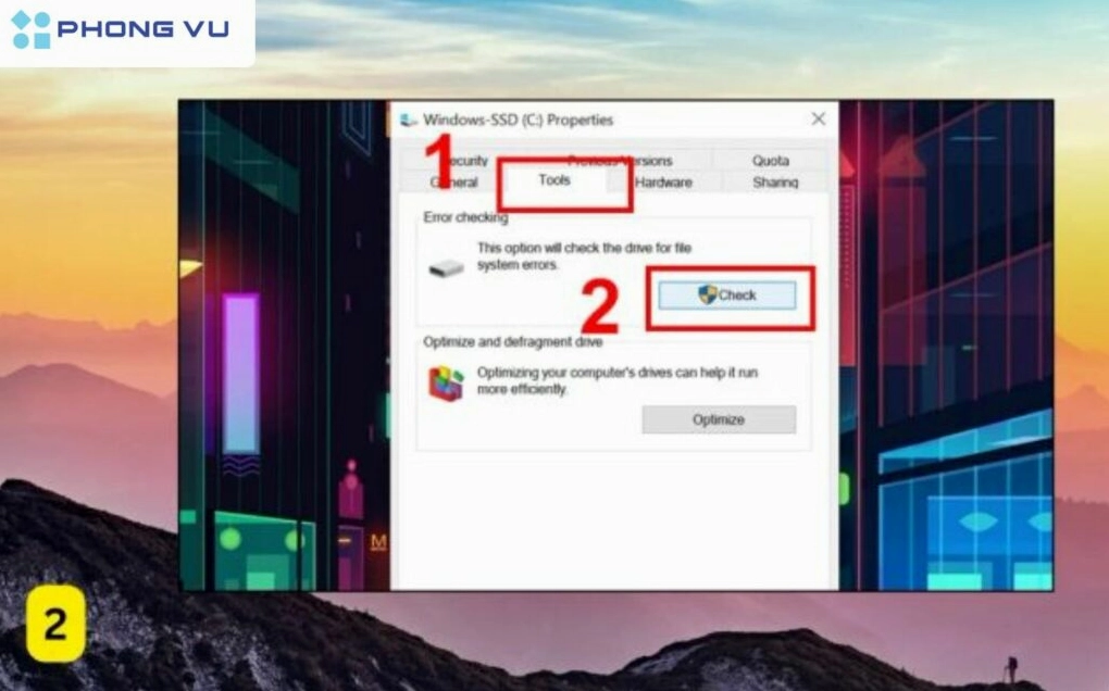 Hướng dẫn chi tiết cách sửa lỗi 0xc00007b trên máy tính Windows hiệu quả 6 Tính năng Kiểm tra ổ đĩa trong phần Thuộc tính của phân vùng hệ thống