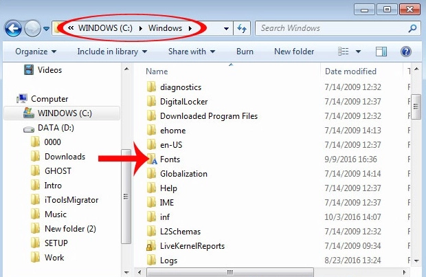 Vào folder Fonts trên Windows để cài đặt đầy đủ bộ font chữ cho hệ thống