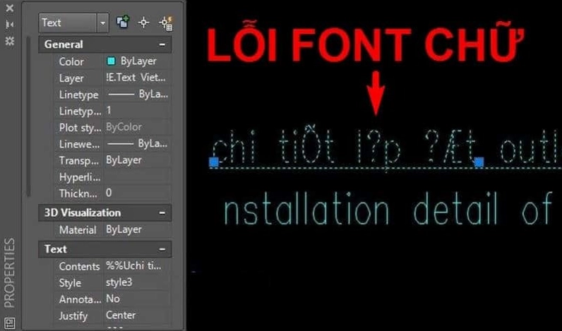 Hướng dẫn chi tiết cách sửa lỗi font chữ trong CAD nhanh chóng 1 Ví dụ về lỗi font chữ trong CAD khiến văn bản biến thành ký tự lạ