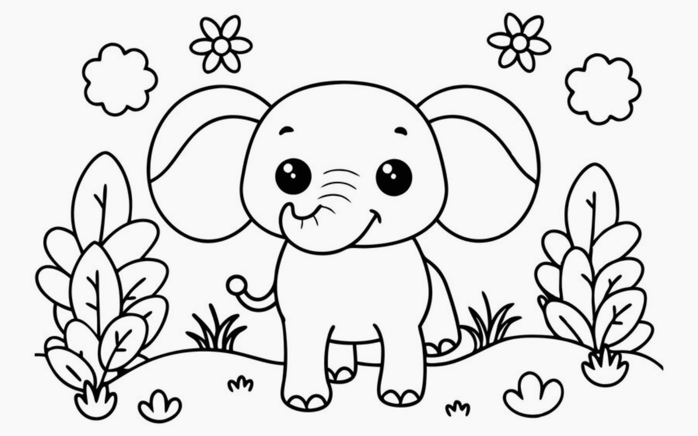 Tuyển tập hình tô màu cho bé gái 3 tuổi siêu đáng yêu 12 Voi con tinh nghịch trong rừng xanh tươi