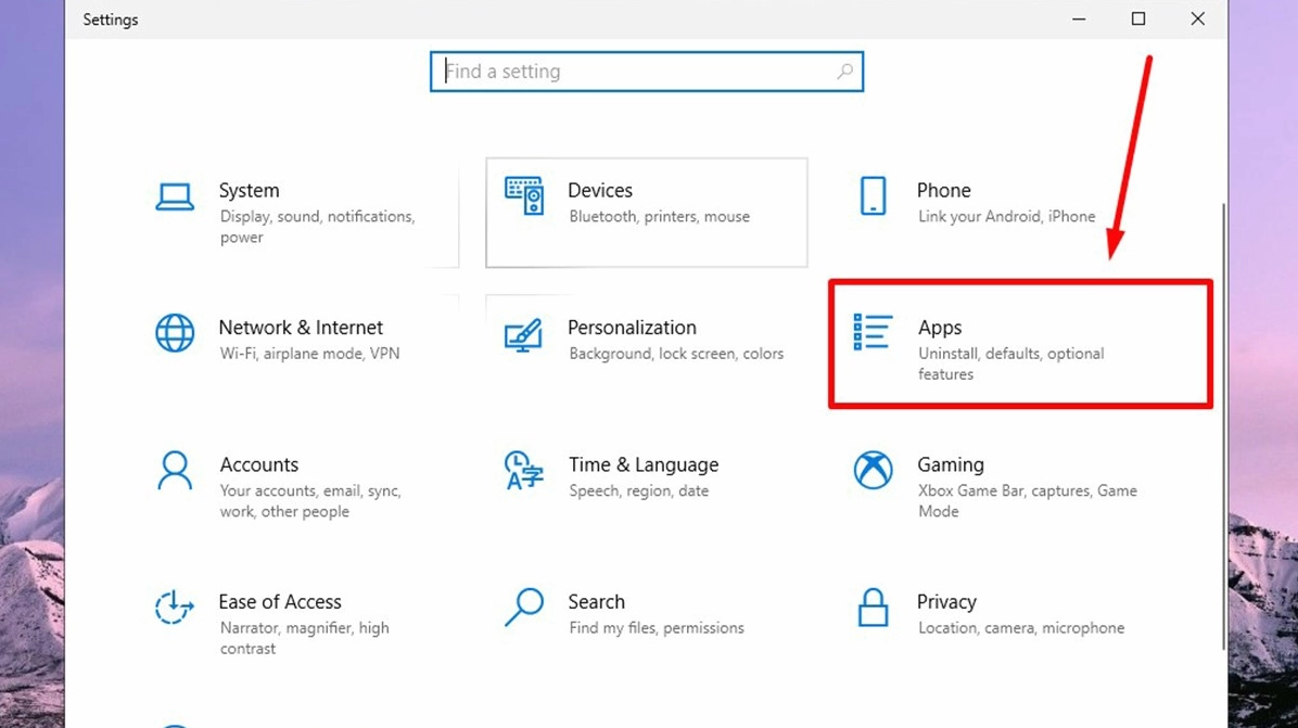 Xóa bằng Settings chọn mục Apps