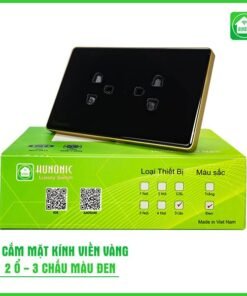 Ổ Cắm Mặt Kính 2 Ổ Có Tiếp Địa Viền Vàng Màu Đen 3 O CAM MAT KINH MAU DEN 6