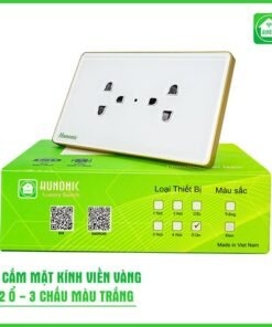 Ổ Cắm Mặt Kính 2 Ổ Có Tiếp Địa Viền Vàng Màu Trắng 2 O CAM MAT KINH MAU TRANG 6 1