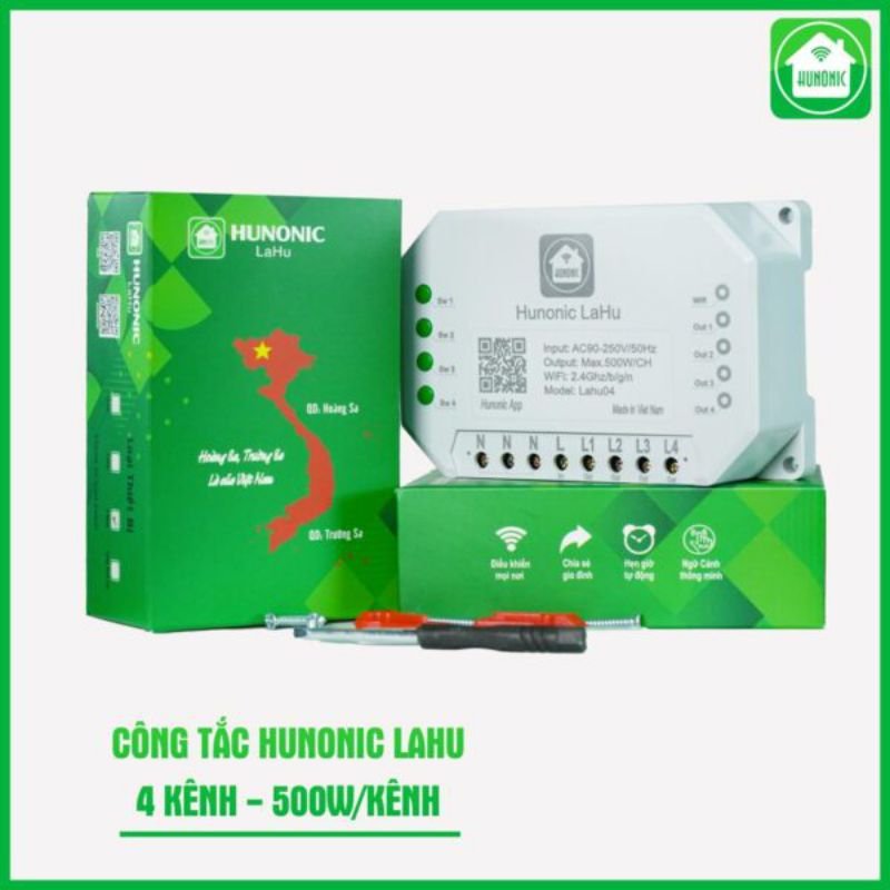 Công tắc Hunonic Lahu 4 kênh (500W/1 kênh) cong tac lahu 4 kenh 8