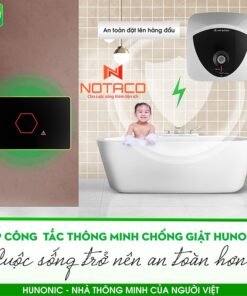 Công Tắc Cảm Ứng Chống Giật Bình Nóng Lạnh Wifi Hunonic Màu Trắng Viền Vàng 9 ds