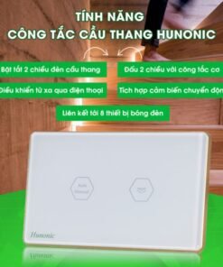 Công Tắc Chính Liên Kết Cầu Thang Wifi Hunonic Màu Trắng Viền Vàng 2 cong tac lien ket cau thang hunonic den 6