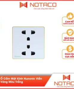 Ổ Cắm Mặt Kính Hình Vuông Viền Vàng Màu Trắng 1 o cam mat kinh hinh vuong 4