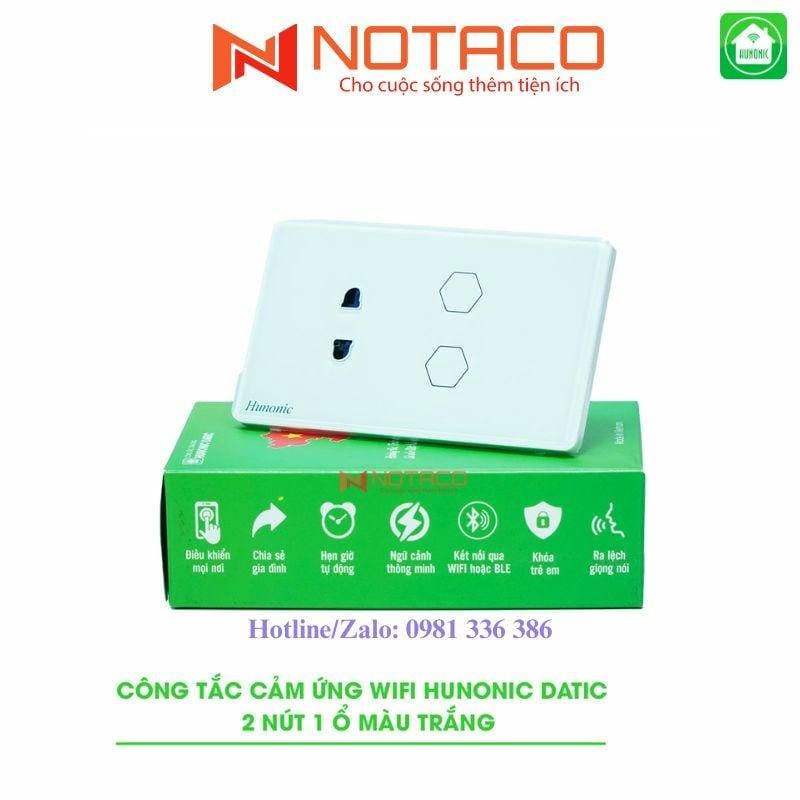 Công Tắc Cảm Ứng Thông Minh Hunonic Datic 2 Nút 1 Ổ Màu Trắng 12 Công tắc cảm ứng