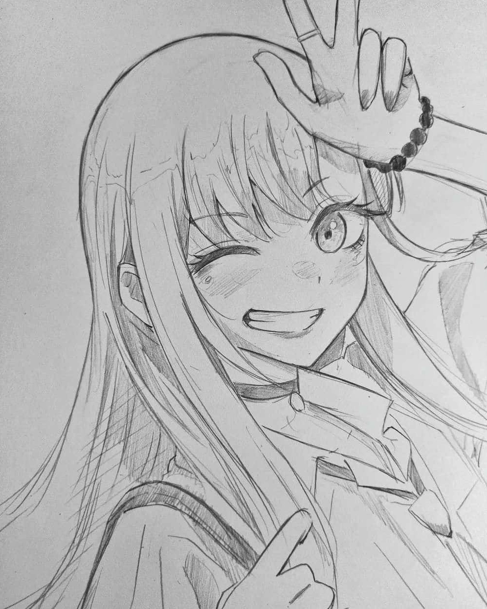 Ảnh anime đơn giản một cô gái với mái tóc bồng bềnh