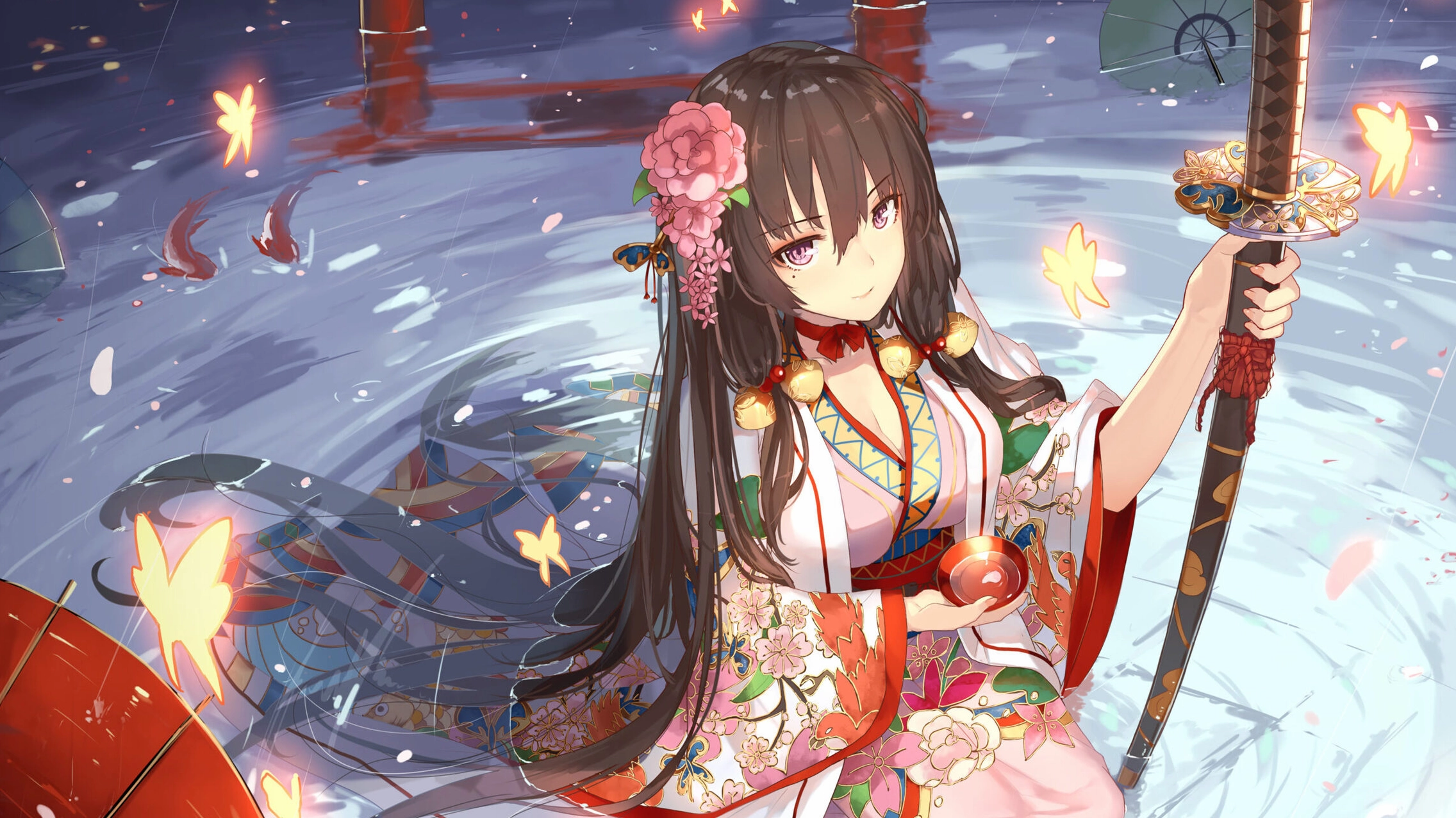 Bộ Sưu Tập Cận Cảnh Ảnh Gái Xinh Mặc Kimono Đẹp Tuyệt Mỹ 9 Ảnh anime gái xinh mặc kimono với thần thái mạnh mẽ cầm kiếm