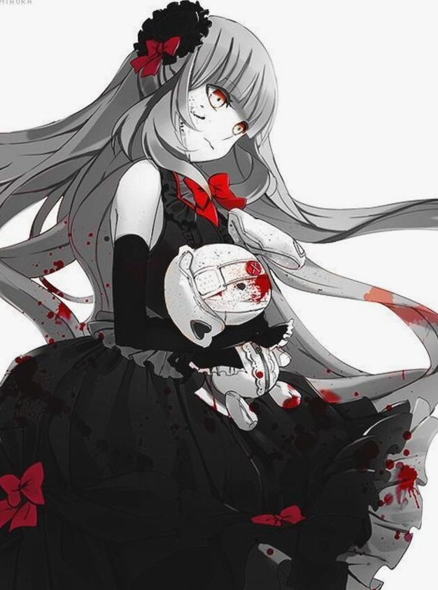 Ảnh anime kinh dị cô gái cầm búp bê ma quái