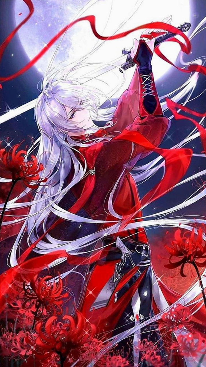 Ảnh anime nam ngầu lạnh lùng với đôi mắt đỏ rực đầy ma lực