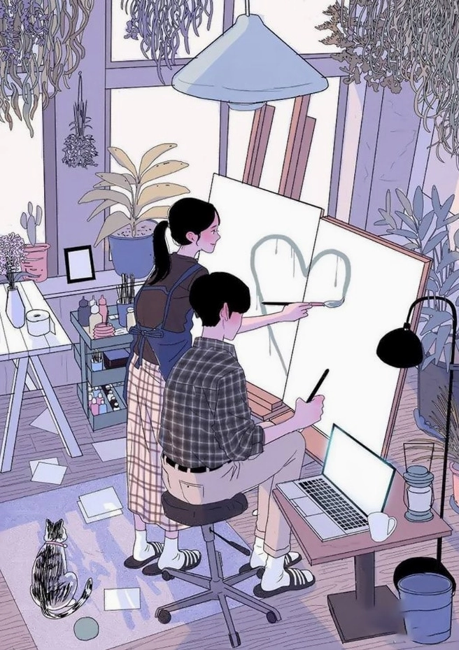 Ảnh anime ngôn tình cặp đôi nắm tay nhau trên con đường