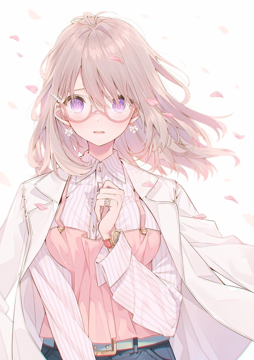 Ảnh anime nữ đẹp dịu dàng với đôi mắt sau gọng kính và mái tóc nâu