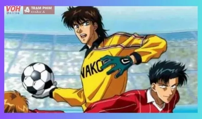 Ảnh anime thể thao cầu thủ bóng đá nam đang dứt điểm mạnh mẽ