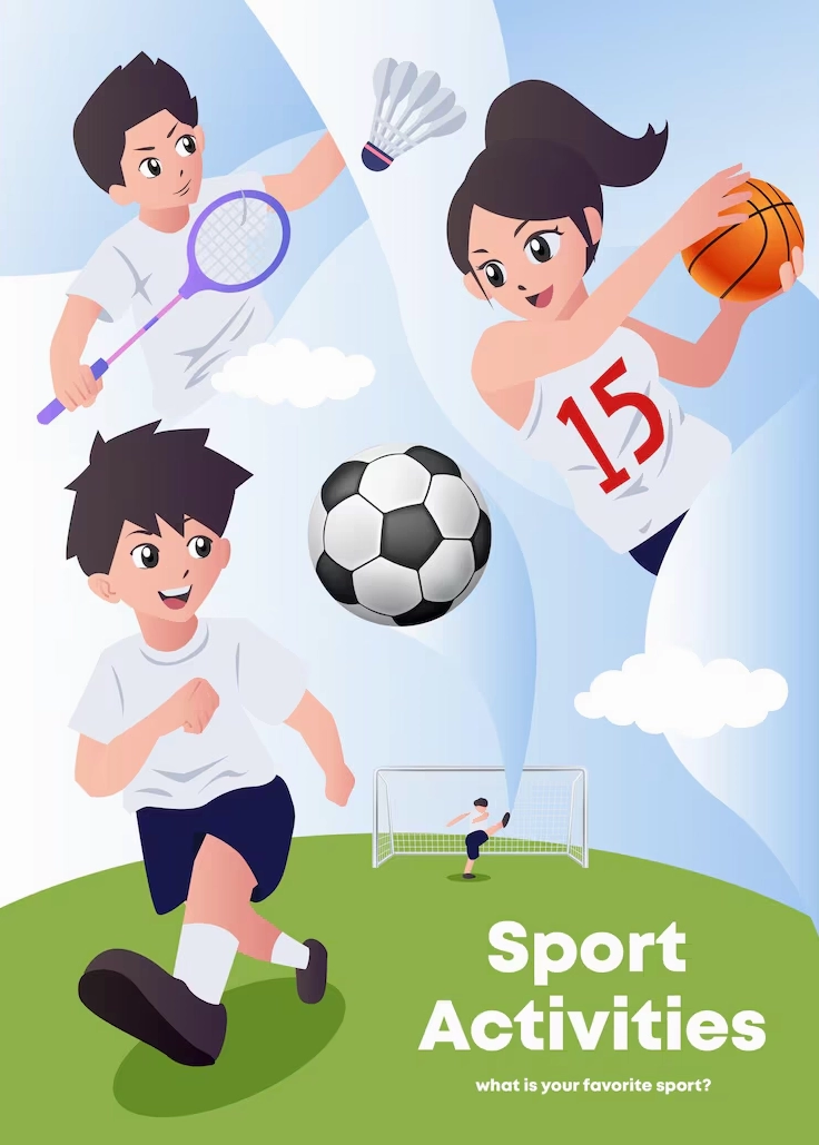 Ảnh anime thể thao minh họa các hoạt động thể thao đa dạng với phong cách đáng yêu