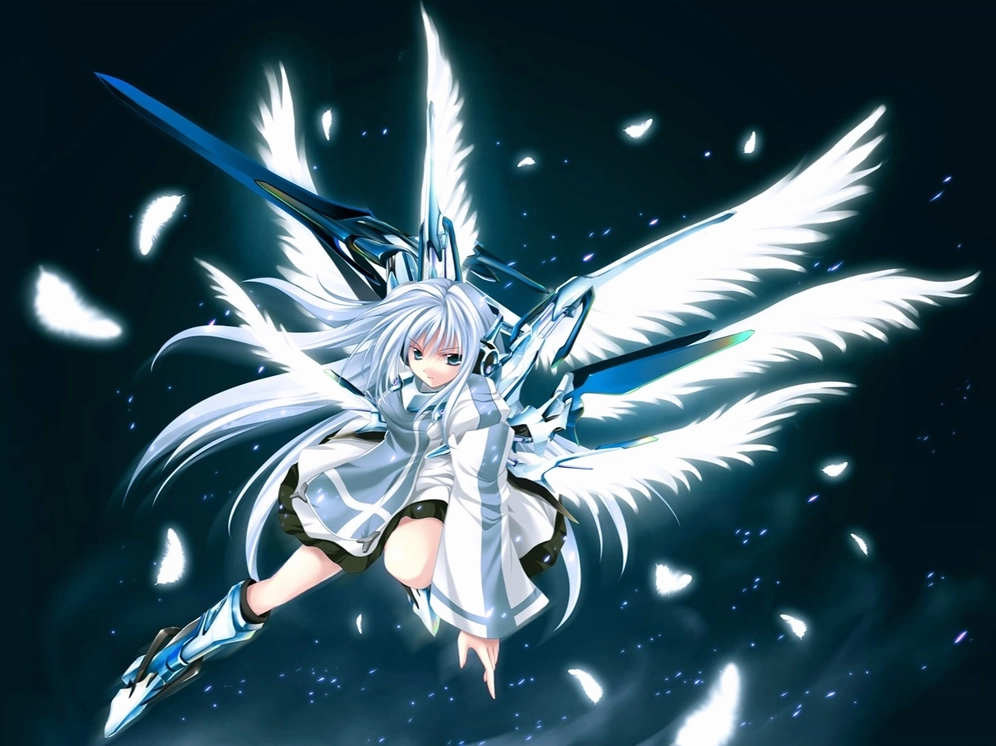 Ảnh anime thiên thần ngầu với trang phục tối màu và ánh mắt sắc bén