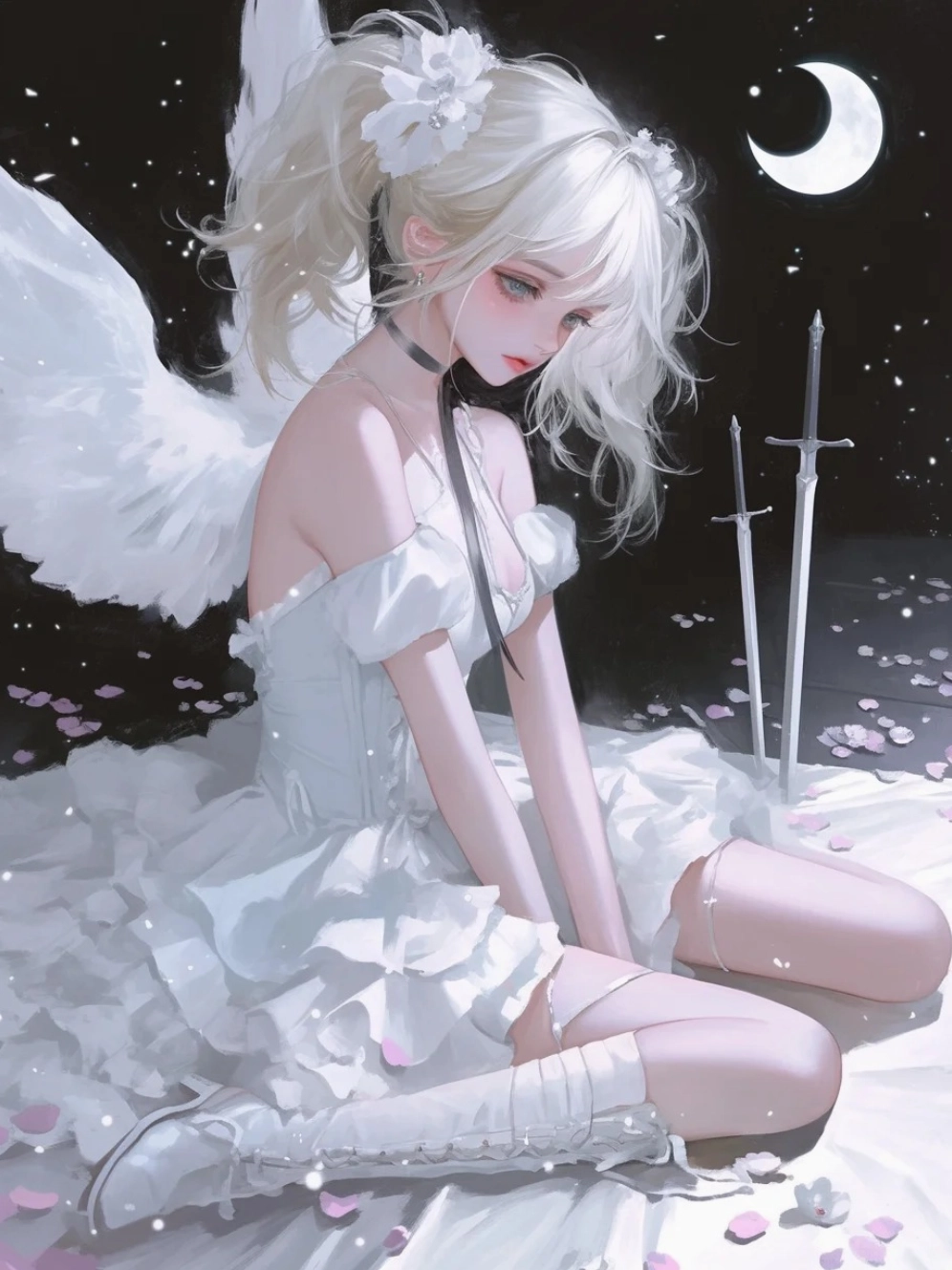 Ảnh anime thiên thần nữ đáng yêu với vẻ mặt tò mò và nụ cười rạng rỡ