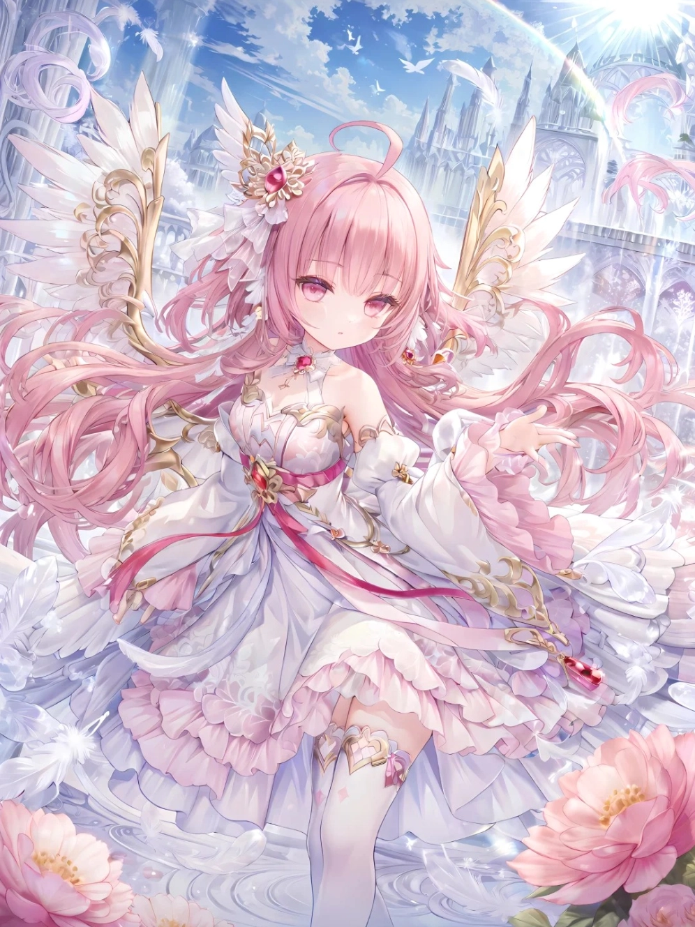 Ảnh anime thiên thần nữ với đôi cánh trắng lớn và trang phục chiến binh