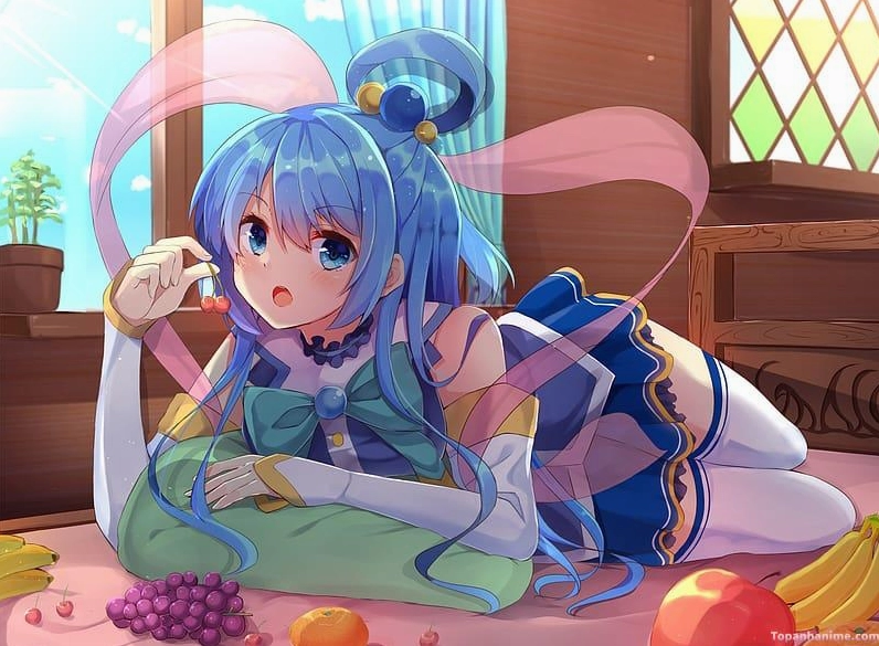 Ảnh Aqua Konosuba với nụ cười tự mãn đặc trưng