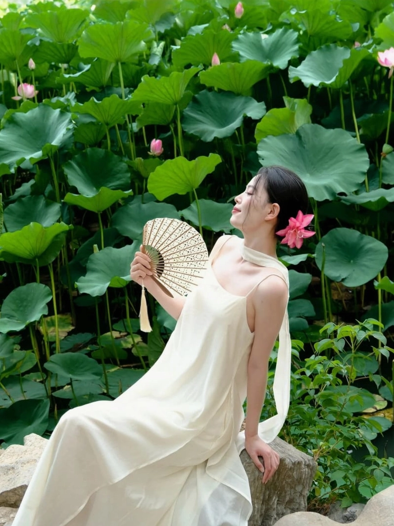 Ảnh cô gái cầm hoa đẹp với ánh nhìn mơ màng