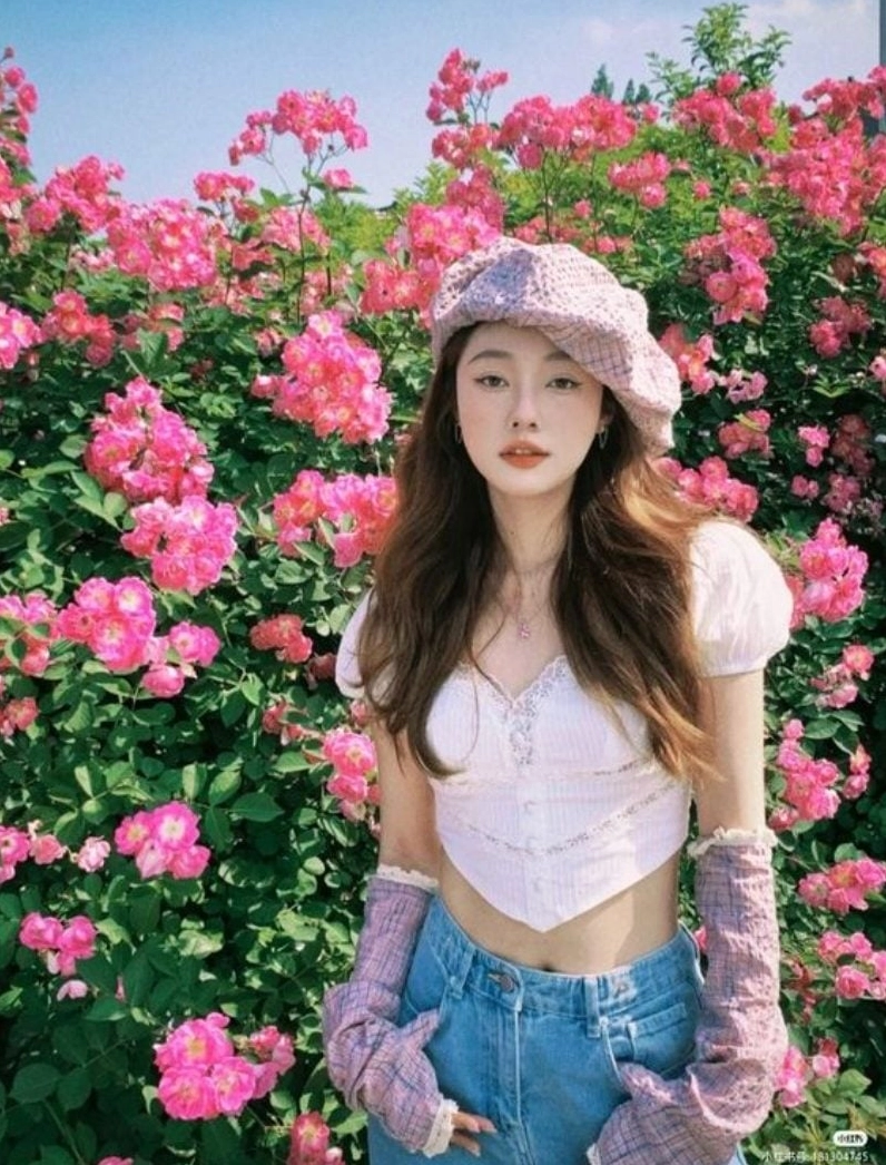 Ảnh cô gái cầm hoa đẹp với góc chụp nghiêng đầy nghệ thuật