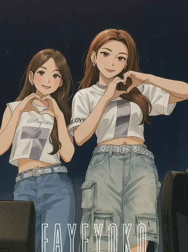 ảnh đẹp anime hai cô gái tạo dáng trái tim