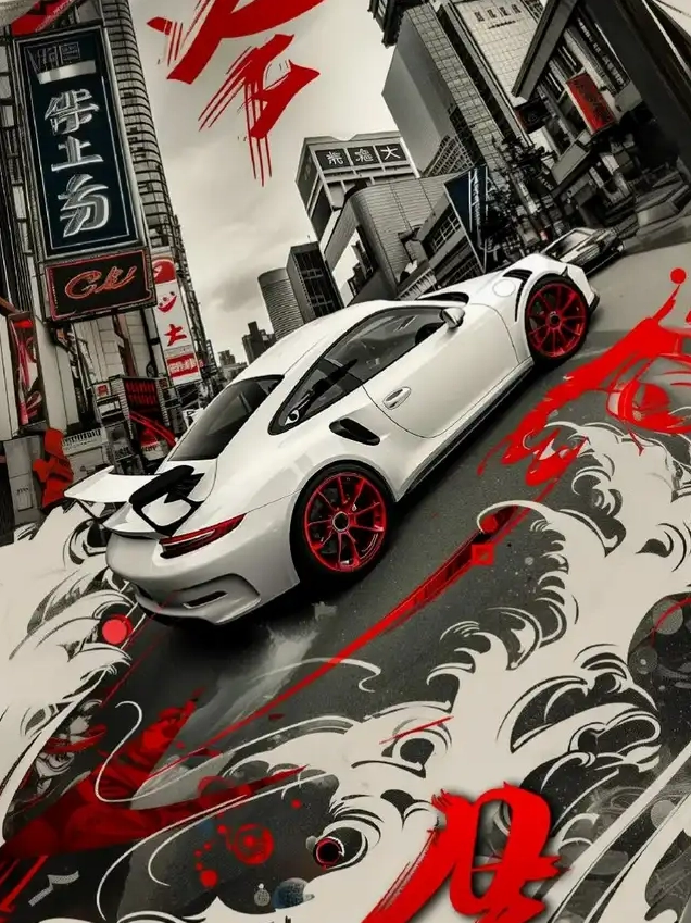 ảnh đẹp anime xe đua trên đường đô thị