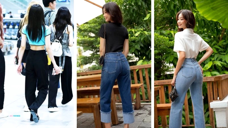 ảnh gái xinh mặc quần jean chụp từ phía sau khoe dáng thanh mảnh