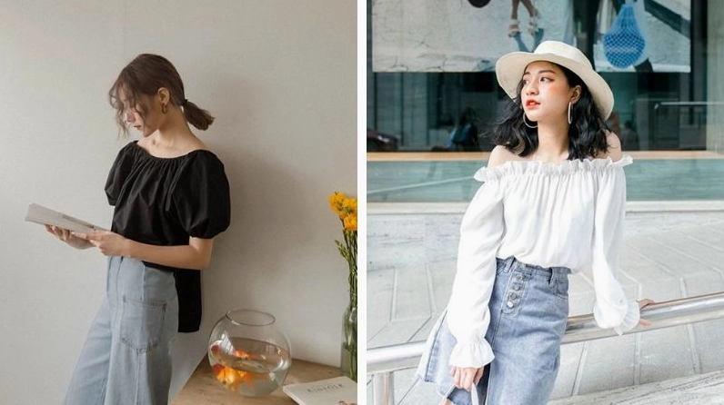 ảnh gái xinh mặc quần jean thanh lịch tạo dáng bên điểm tựa