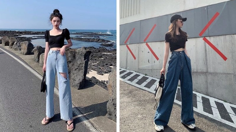 ảnh gái xinh mặc quần jean trầm tư nhìn xuống đầy cuốn hút