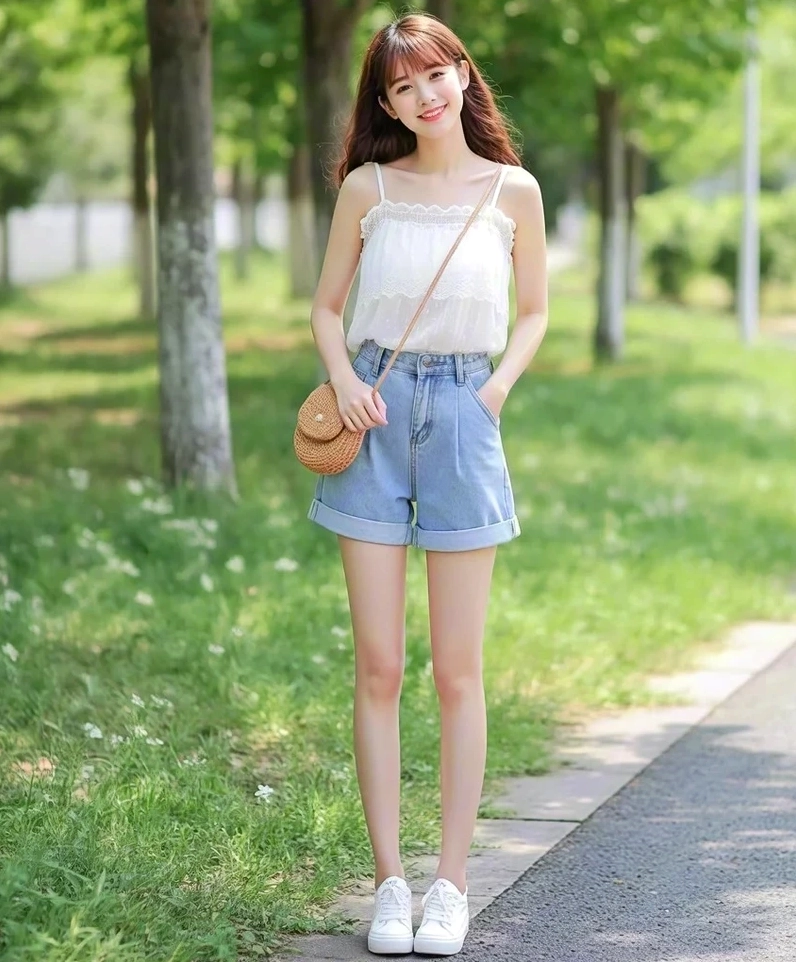 Ảnh gái xinh mặc quần ngắn phối áo thời trang tạo phong cách sành điệu