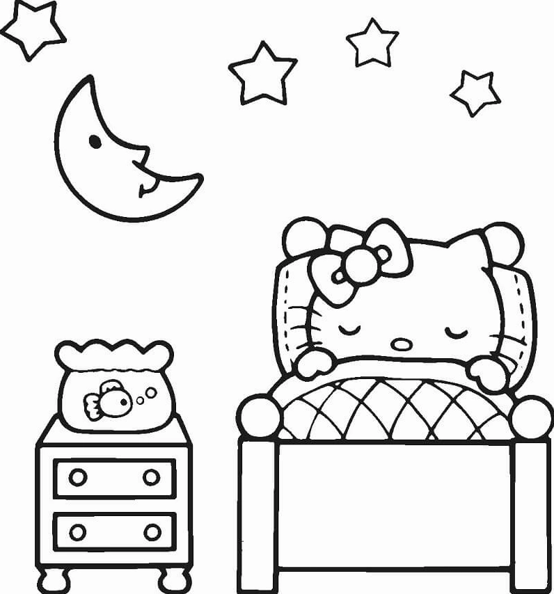 Bộ Sưu Tập Ảnh Hello Kitty Tô Màu Cực Độc và Đáng Yêu 16 ảnh hello kitty tô màu đang ngủ mơ màng đầy thư thái