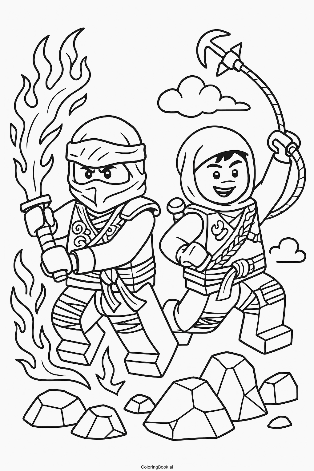 Ảnh lloyd anime và Arin trong trang tô màu Ninjago