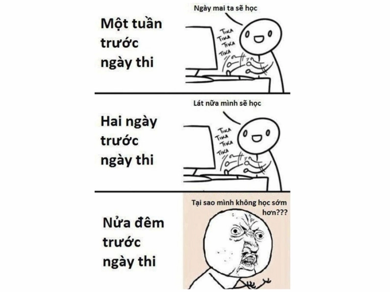 Ảnh meme chế ôn tập trước ngày thi khiến sinh viên lo lắng