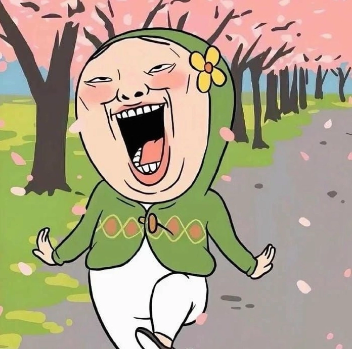 Ảnh meme cười đểu với ánh mắt tinh quái và miệng ngoác rộng